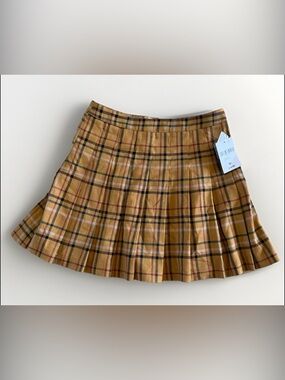 Forever 21 Mustard Plaid Pleated Mini Skirt M NWT